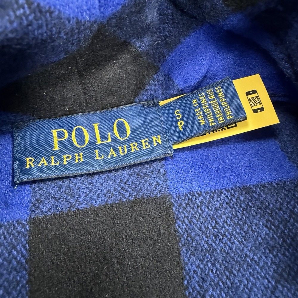 Polo Ralph Lauren Jacket Women Small Blue Buffalo Plaid Fringe Belt Coat flannel - Picture 10 of 14